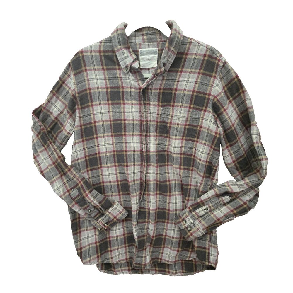 NorthCrest Flannel Shirt Mens Medium Gray Brown Plaid Long Sleeve Button Up